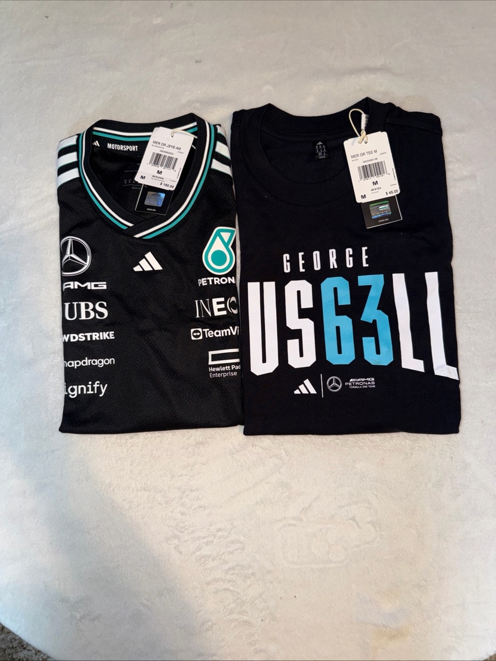 Adidas Black Mercedes AMG Petronas Lot of 2 Men’s Sz M Formula One Jersey & Tee